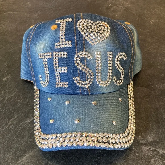 Women’s Madd Hatter rhinestone jean I Love Jesus ball cap - NWT - Picture 1 of 6